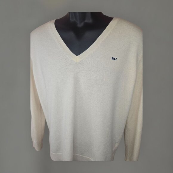 Vineyard Vines Men's Cashmere Wool Blend V-Neck Sweater Large White - Picture 1 of 8